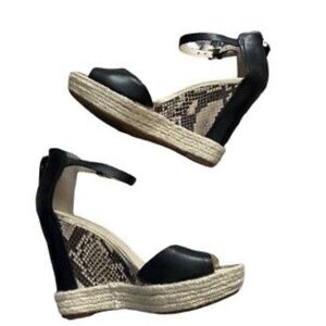 Enzo Angiolini Black Wedge Sandals with Ankle Strap